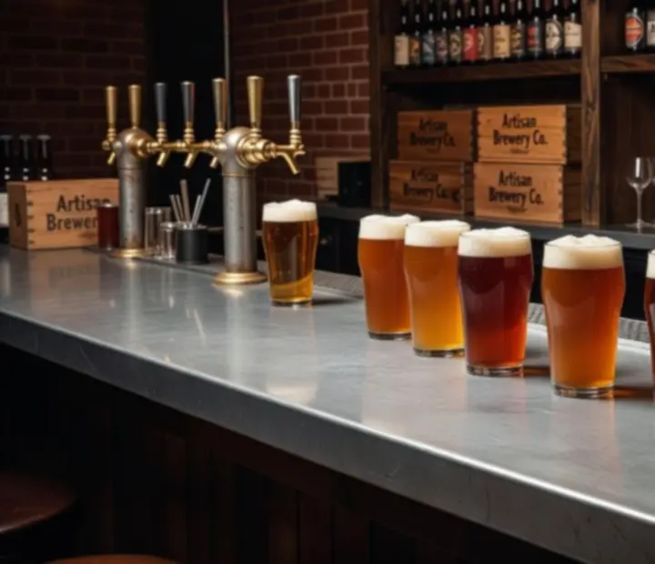 Bar de bières artisanales françaises servi sur un comptoir en zinc