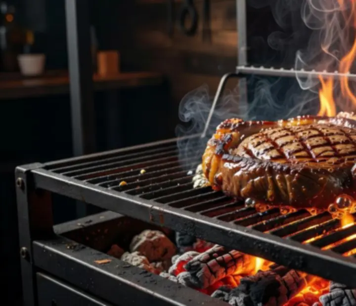 Entrecôte grillée au feu de bois sur grille incandescente