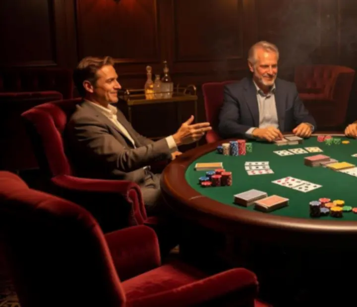 Lounge poker offline avec tables Texas Hold'em et ambiance lumineuse ambrée