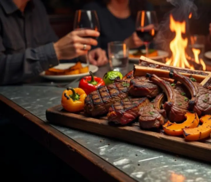 Grande planche de viandes grillées, os à moelle et légumes braisés à partager